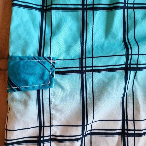 Old Navy AQUA Swimming Shorts Pockets Cord White Blue Plaid UPF40 size XL - Picture 5 of 7